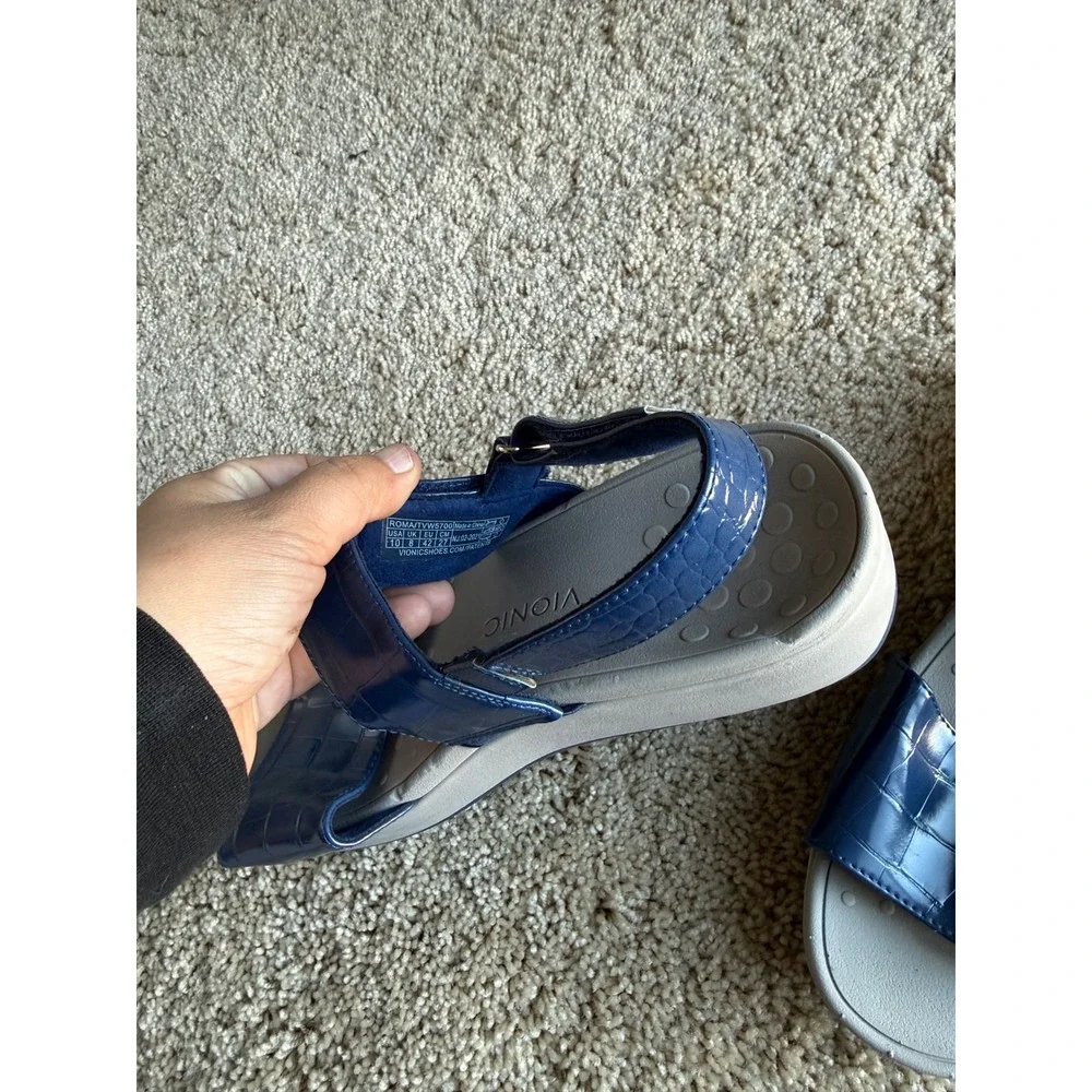 Vionic Roma Womens 10 Navy Blue Croc Embossed Platform Wedge Sandals 10000700 - Picture 5 of 5